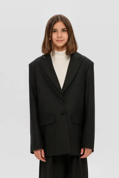 Жакет однобортный свободного кроя, черный — изображение 3